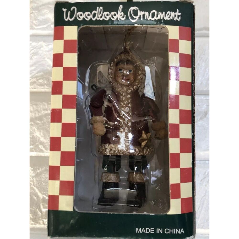 Woodlook Winter Vintage Look Angel Hinged Ornament Wood‎ 5.5"